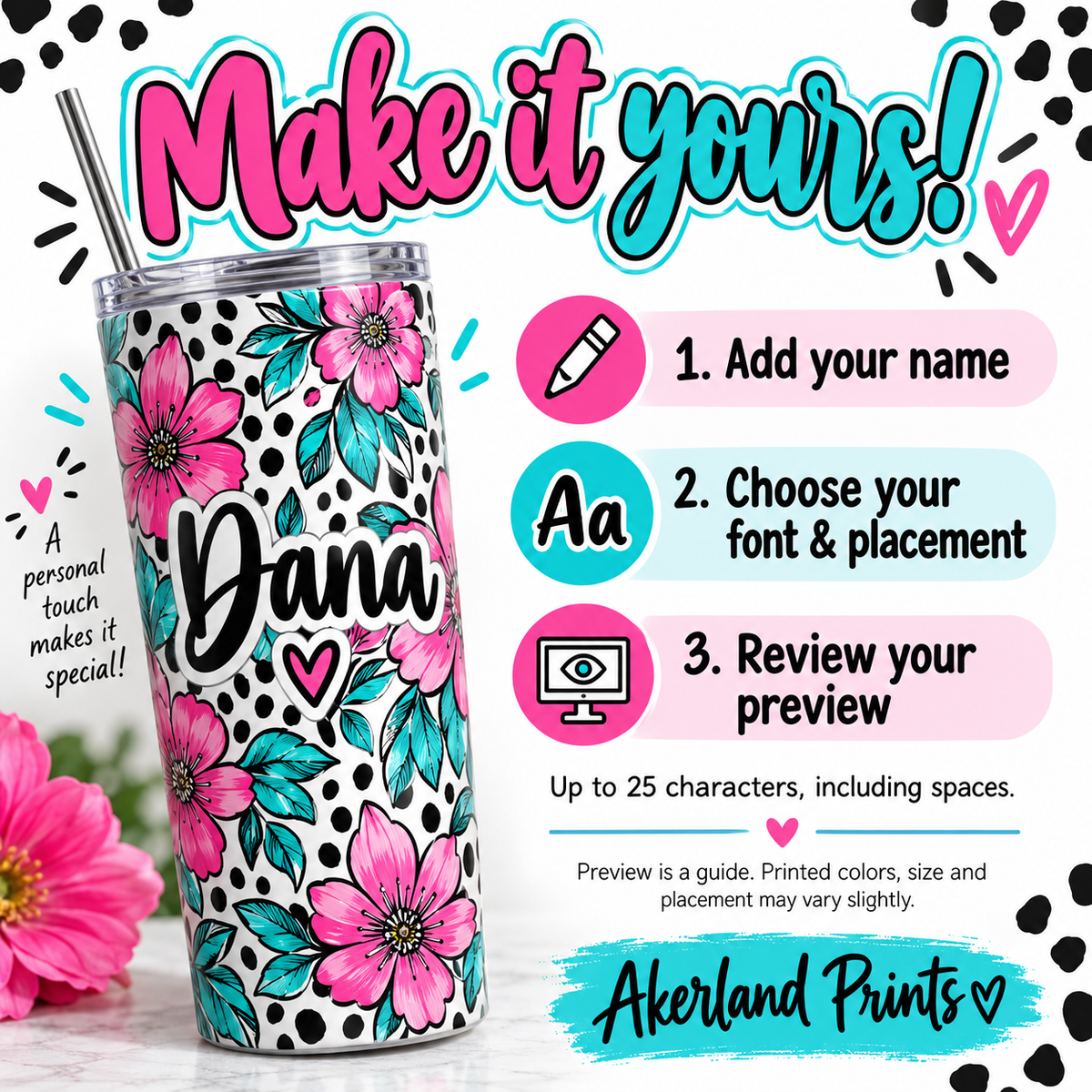 Akerland Prints sublimation tumbler transfer personalization