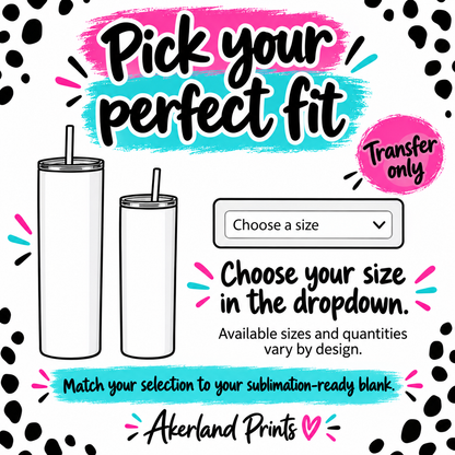 Akerland Prints sublimation tumbler transfer size guide