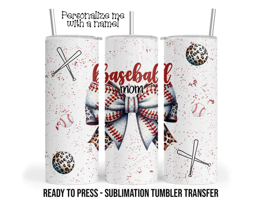 Baseball Bows Sublimation Tumbler Transfer Print For 20 oz Tumblers - 30 oz Tumblers Ready To press Heat Transfers SHIPS NEXT DAY