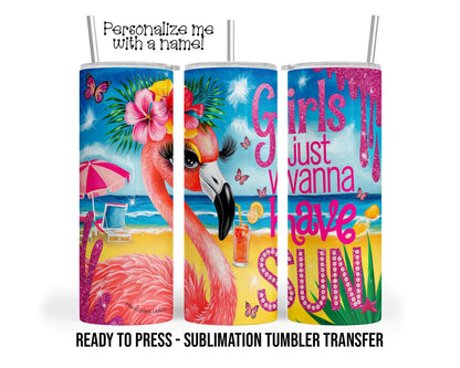 Flamingo Sublimation Tumbler Transfer Print For 20 oz Tumbler - 30 oz  Tumbler - Ready to Press - Heat Transfers SHIPS NEXT DAY