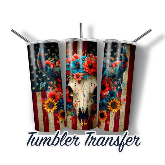 Southwestern Bull Skull Sublimation Transfer Print For 20 oz Tumblers - 30 oz Tumblers - Ready To press - Heat Transfers READY TO PRESS