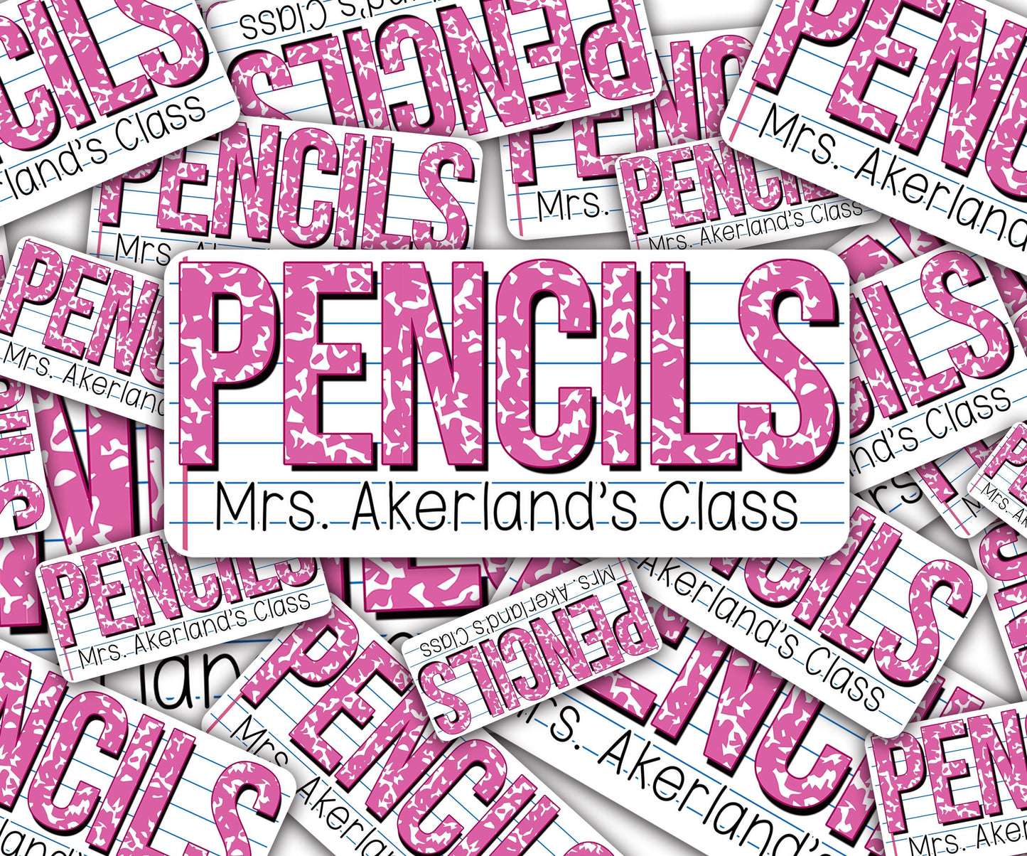 Custom Pencil Dispenser Vinyl Decal Personalized with a name, Waterproof Decal, Pink Theme, Teacher Appreciation Approx. 3.5x7.5 inches