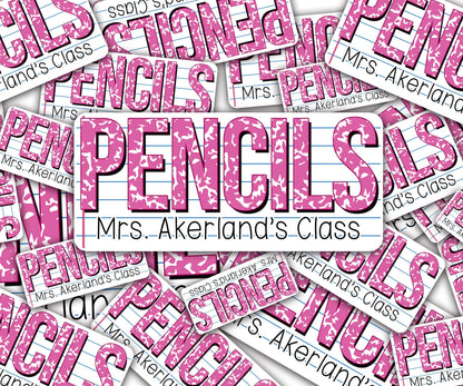 Custom Pencil Dispenser Vinyl Decal Personalized with a name, Waterproof Decal, Pink Theme, Teacher Appreciation Approx. 3.5x7.5 inches