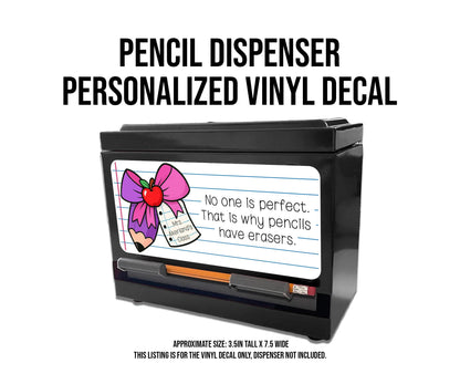 Pencil Dispenser Vinyl Decal Personalized with a name Waterproof Vinyl Decal for Teacher's Classroom Pencil Dispensers, 3.5in x 7.5in