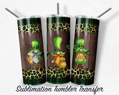 St. Patrick's Day Leopard Gnomes  Sublimation Transfer Print For 20 - 30 oz Tumblers - Ready to Press - Heat Transfers