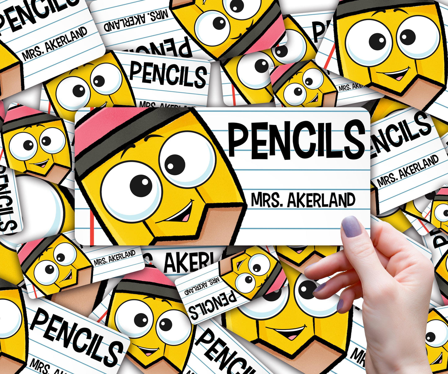 Custom Pencil Dispenser Vinyl Decal Personalized with a name, Waterproof Decal, Yellow Pencil, Teacher Appreciation Approx. 3.5x7.5 inches