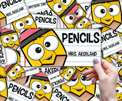 Custom Pencil Dispenser Vinyl Decal Personalized with a name, Waterproof Decal, Yellow Pencil, Teacher Appreciation Approx. 3.5x7.5 inches