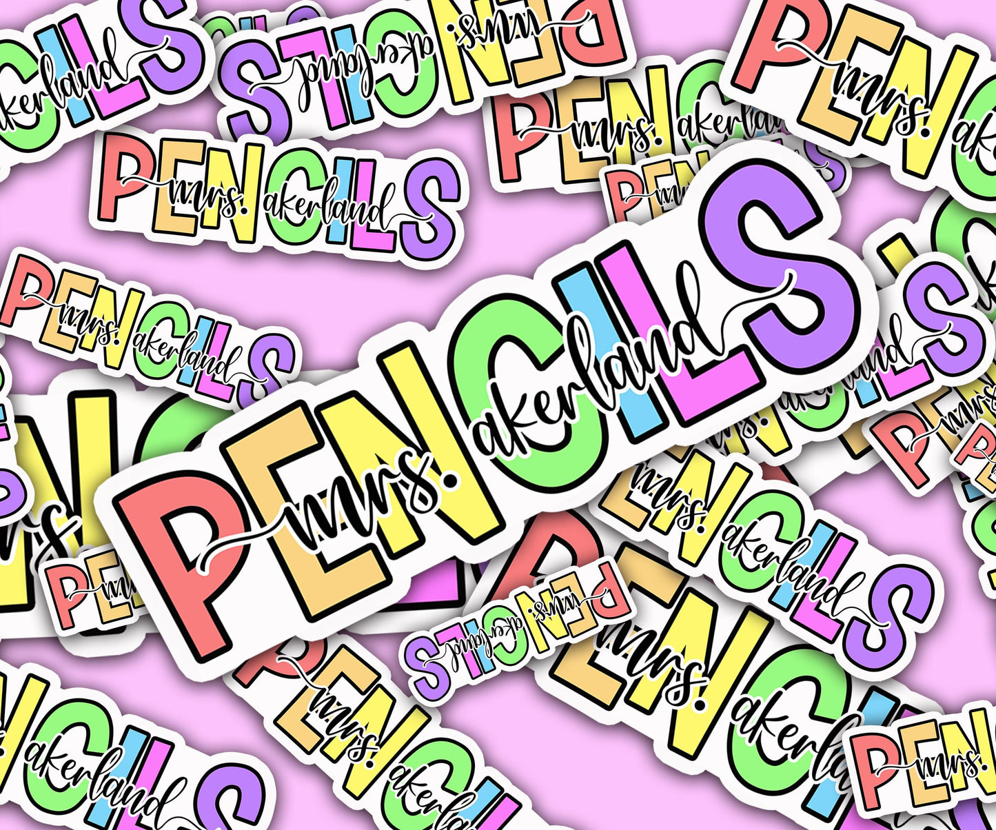 Custom Pencil Dispenser Vinyl Decal Personalized with a name, Pastel Classroom Theme Decals, Waterproof