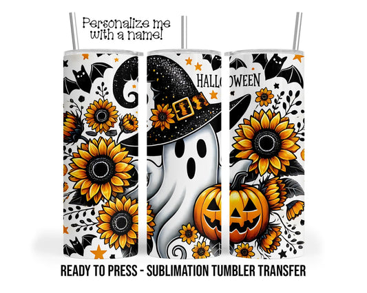 Halloween Ghost, Fall Sunflower, Jack-o-lantern Sublimation Tumbler Transfer Print 20oz Tumbler, Ready To press Heat Transfer SHIPS NEXT DAY