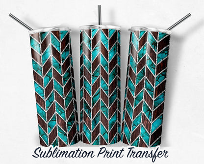 Turquoise Tangram  Sublimation Transfer Print 20 oz Skinny Tumbler - 30oz Skinny Tumbler - Ready To press - Heat Transfers SHIPS NEXT DAY