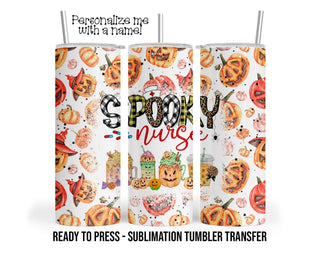 Spooky Nurse, Halloween, Pumpkin, RN, RMA, CNA Sublimation Tumbler Transfer Print 20oz Tumbler, Ready To press Heat Transfer Ships Next Day
