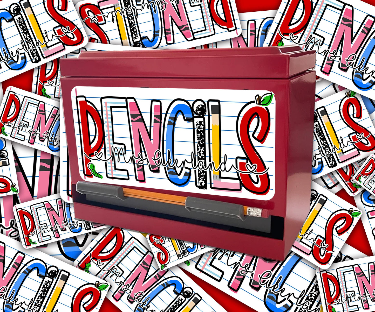 Custom Pencil Dispenser Vinyl Decal Personalized with a name, Waterproof Decal, Classroom, Teacher Appreciation Gift Approx. 3.5x7.5 inches