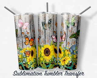 Sunflower and Butterflies Tumbler Sublimation Transfer | 20 oz & 30 oz