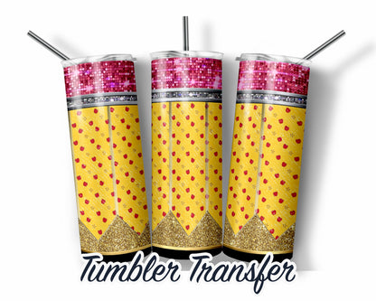 Yellow Pencils  Sublimation Transfer Print For 20 oz Tumbler - 30 oz Skinny Tumbler - Ready To press - Heat Transfers