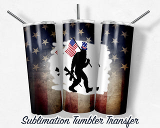 American Flag Bigfoot Tumbler Sublimation Transfer | 20 oz & 30 oz