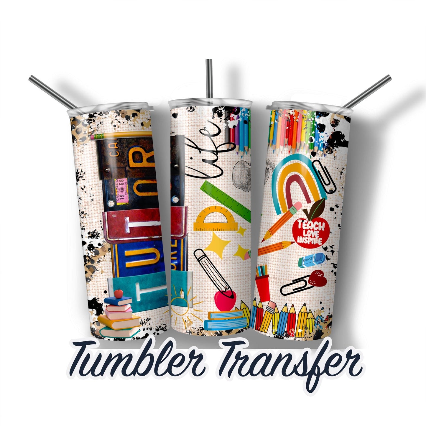 Tutor Sublimation Transfer Print For 20 oz - 30 oz Skinny Tumbler - Ready To press - Heat Transfer SHIPS NEXT DAY