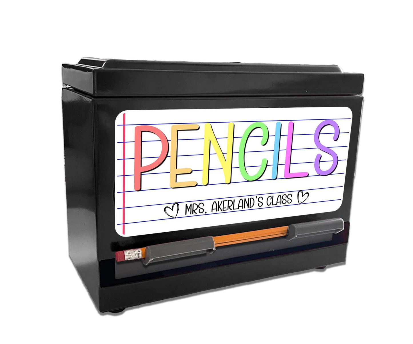 Custom Pencil Dispenser Vinyl Decal Personalized with a name, Waterproof Decal, Rainbow Theme, Teacher Appreciation Approx. 3.5x7.5 inches