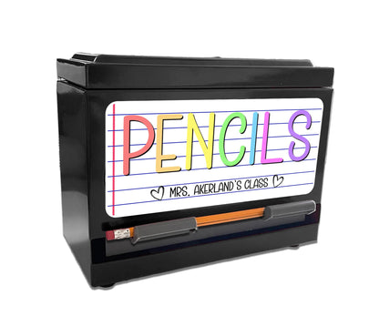 Custom Pencil Dispenser Vinyl Decal Personalized with a name, Waterproof Decal, Rainbow Theme, Teacher Appreciation Approx. 3.5x7.5 inches