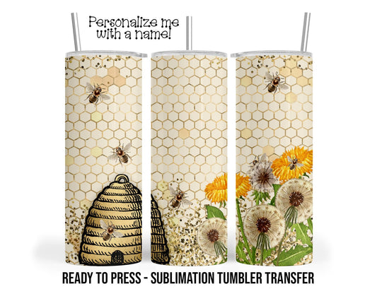 Dandelion and Bee Sublimation Tumbler Transfer Print For 20 oz Tumblers - 30 oz Tumblers - Ready To press - Heat Transfers SHIPS NEXT DAY