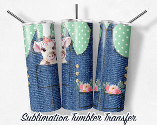 Sweet Baby Pig in Overalls Tumbler Sublimation Transfer | 20 oz & 30 oz