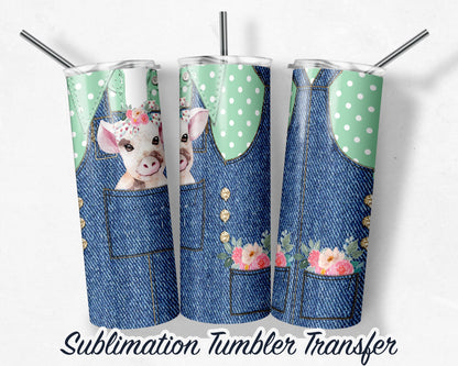 Sweet Baby Pig in Overalls  Sublimation Transfer Print For 20oz Tumbler - Ready To Press