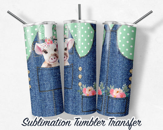 Sweet Baby Pig in Overalls  Sublimation Transfer Print For 20oz Tumbler - Ready To Press