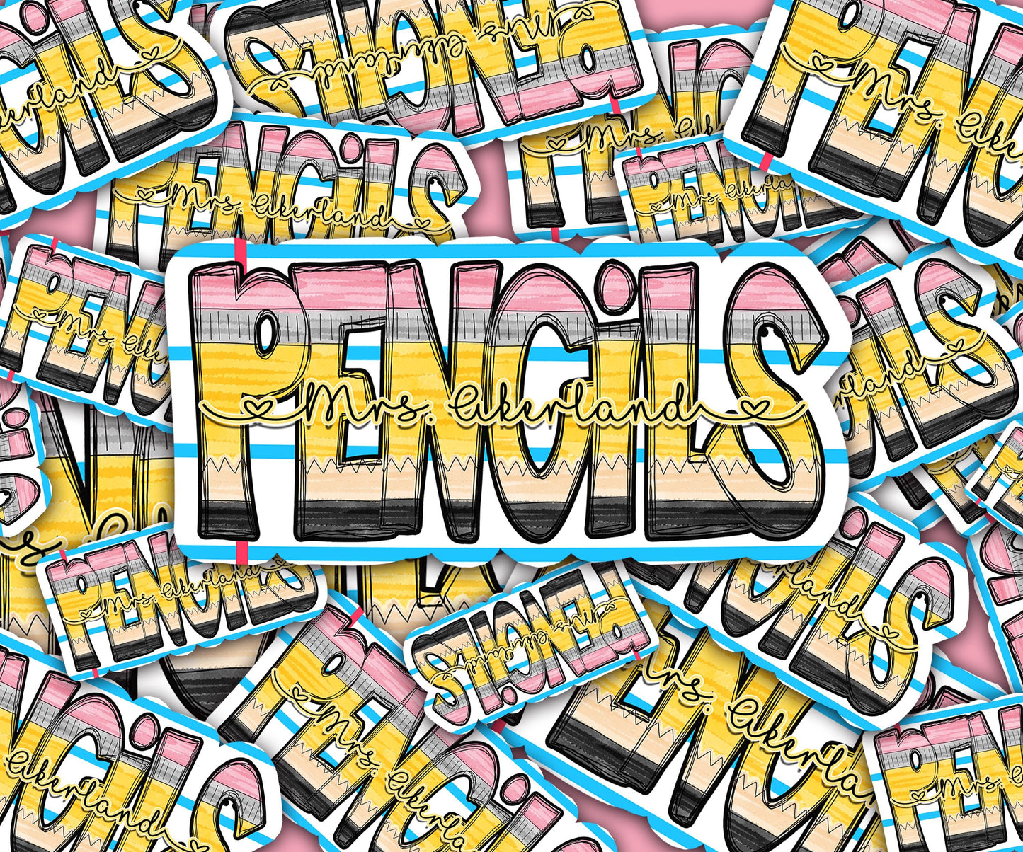 Custom Pencil Dispenser Vinyl Decal or Magnetic Decal Personalized with a name