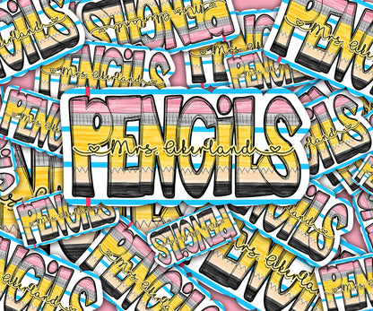 Custom Pencil Dispenser Vinyl Decal or Magnetic Decal Personalized with a name