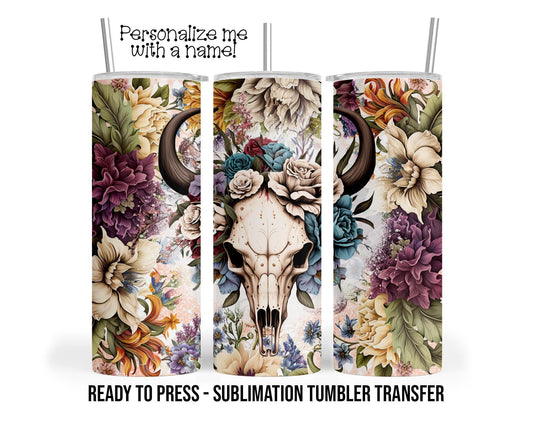 Sublimation Tumbler Transfer Print 20oz Tumbler, Ready To press Heat Transfer | Southwestern Bull Skull Horns | Western Theme Wraps