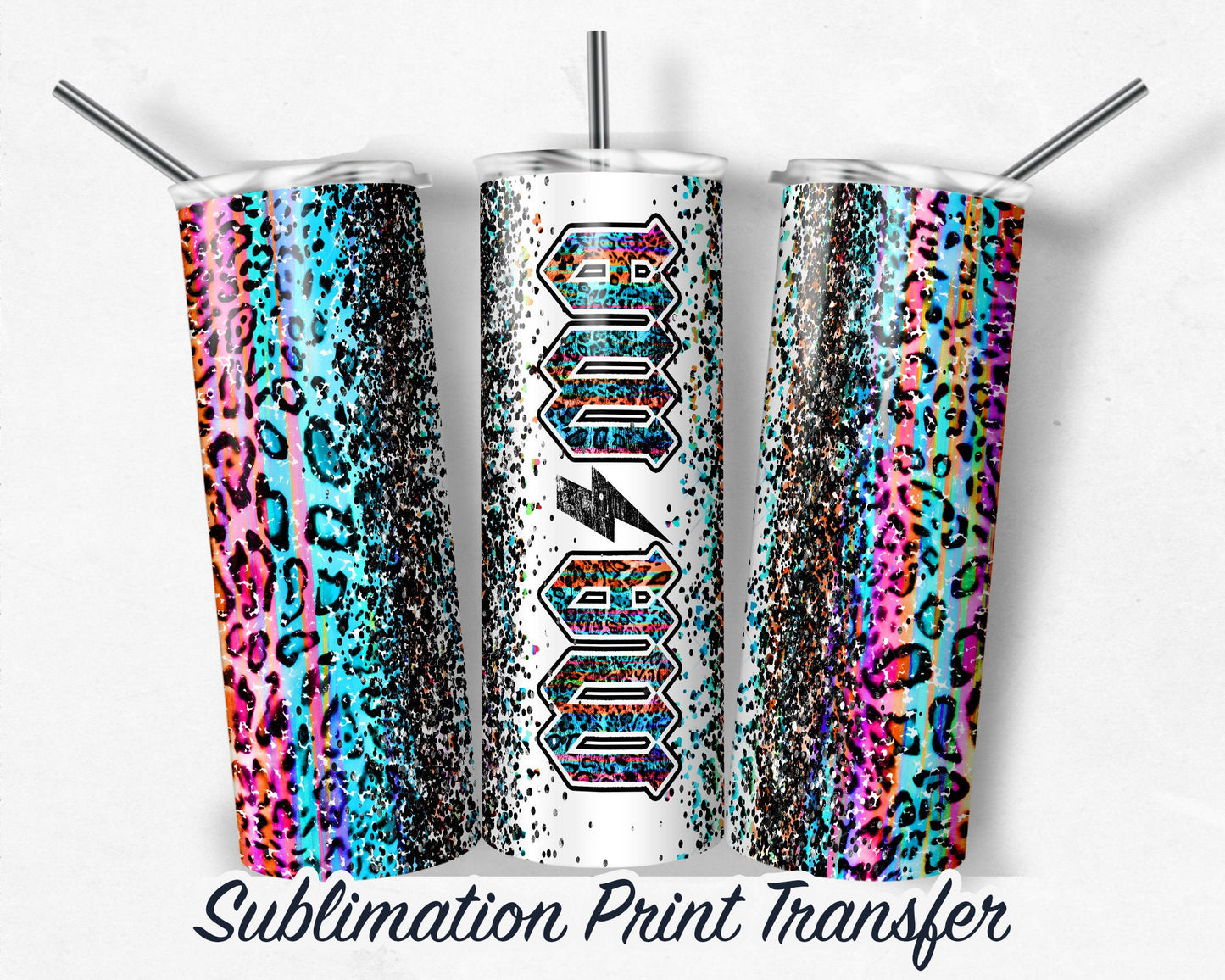 Mama Rock N Roll Lightning Bolt  Sublimation Transfer Print 20 oz Skinny Tumbler - 30oz Skinny Tumbler - Ready To press SHIPS NEXT DAY
