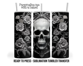 Sublimation Tumbler Transfer - 20 oz & 30 oz Skull Rose Halloween Wrap Print