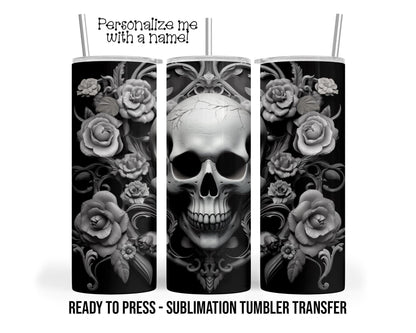 Sublimation Tumbler Transfer - 20 oz & 30 oz Skull Rose Halloween Wrap Print