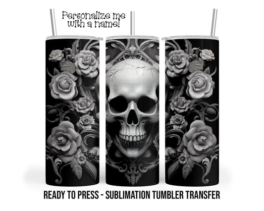 Sublimation Tumbler Transfer - 20 oz & 30 oz Skull Rose Halloween Wrap Print