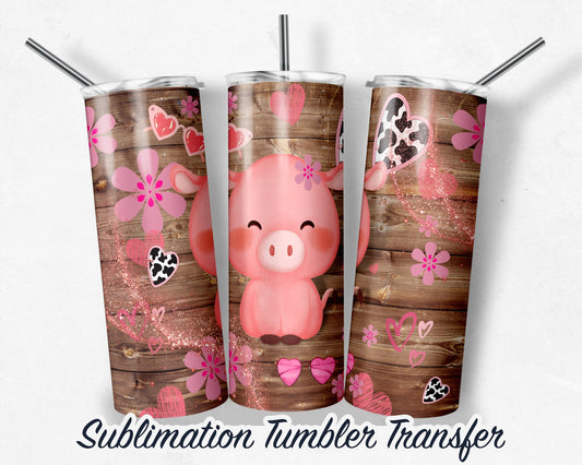 Piggy Valentine  Sublimation Transfer Print For 20 - 30 oz Tumblers - Ready to Press - Heat Transfers