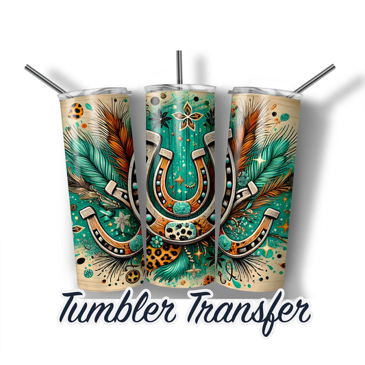 Western Horse Shoe Sublimation Transfer Print For 20 oz Tumbler - 30 oz Skinny Tumbler - Ready to Press Heat Transfers - Ships Next Day