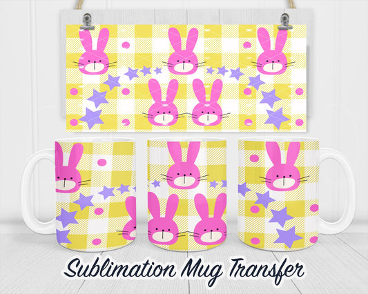 Pink Bunny Easter - Sublimation Transfer Print For 11 oz - 15 oz Mugs - Ready To press - Heat Transfer