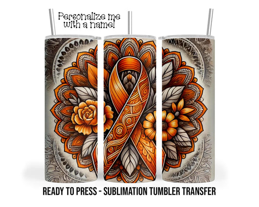 ADHD Awareness Orange Ribbon Ready to Press Sublimation Transfer Print 20 oz - 30 oz Tumblers