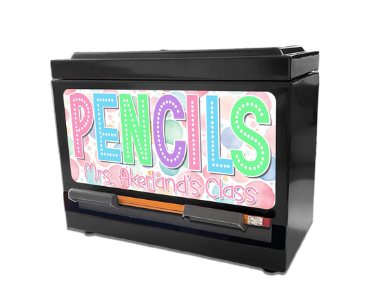 Pencil Dispenser Waterproof Vinyl Decal Personalized with a name, Teacher's Classroom Pencil Dispensers, Choose your color font for the name