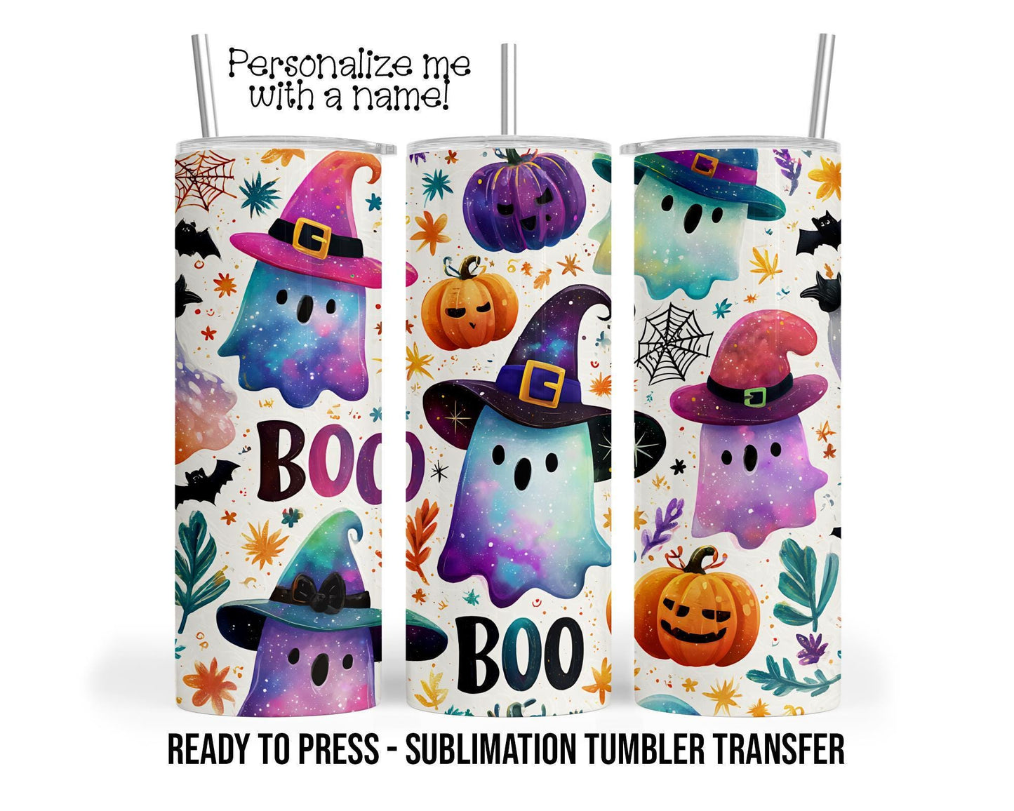 Sublimation Tumbler Transfer - 20oz Pumpkin Wrap With Ghost Witch Spider Design