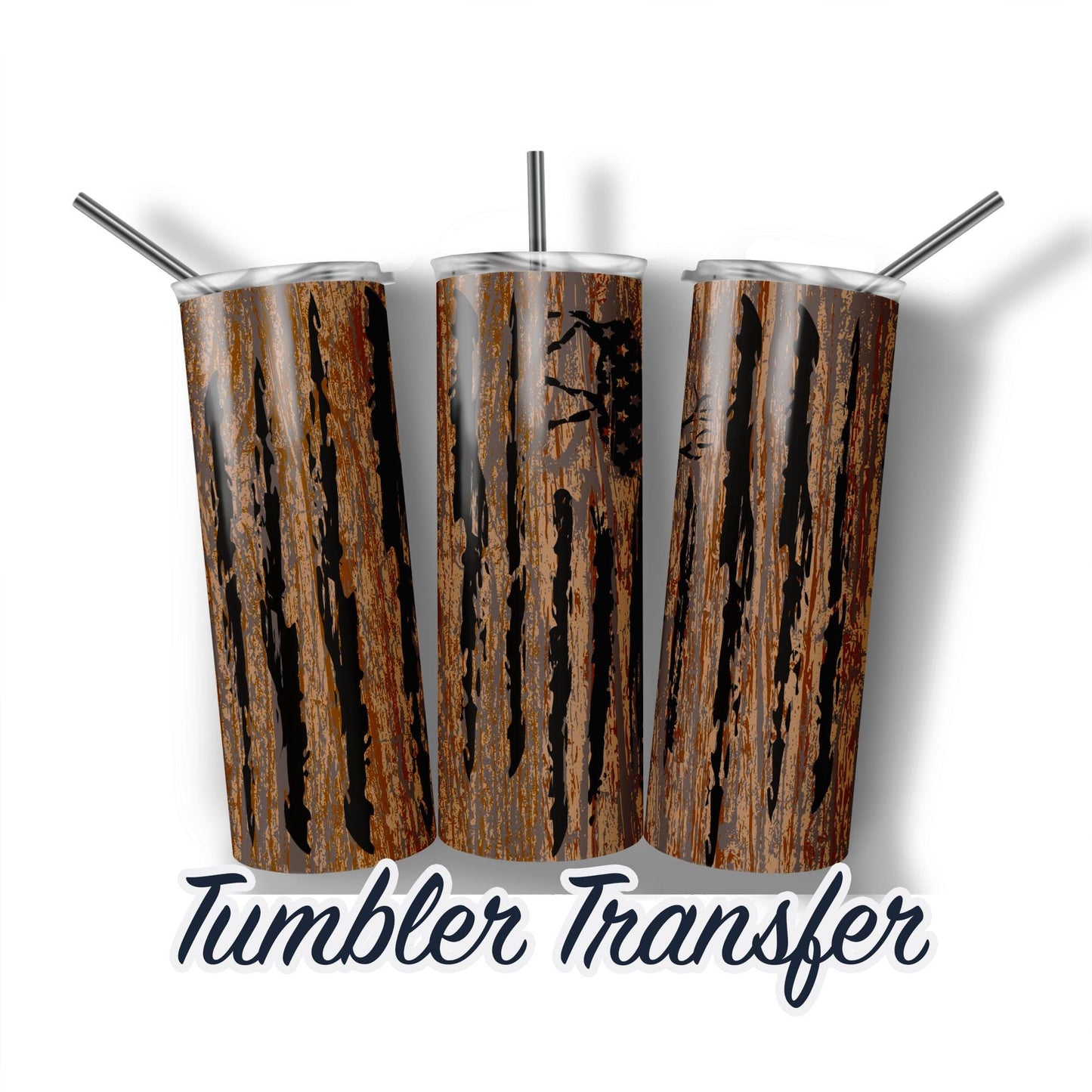 Deer Hunting  Sublimation Print 20 oz Skinny Tumbler - 30oz Skinny Tumbler - Ready To press - Heat Transfers - Camo Flag Hunt