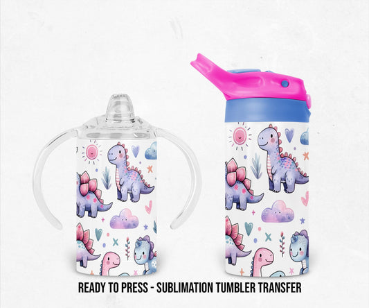 Dinosaur Kids 12 oz Sippy Sublimation Tumbler Transfer - Ready To press - Heat Transfers SHIPS NEXT DAY