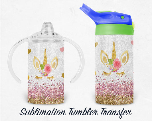 Unicorn 12 oz Kids Sublimation Tumbler Transfer  - Ready To press - Heat Transfers SHIPS NEXT DAY