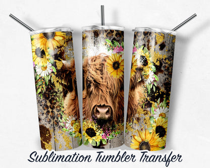 Highland Cow -  Sublimation Transfer Print For 20 oz Tumblers - 30 oz Tumblers - Ready To press - Heat Transfers