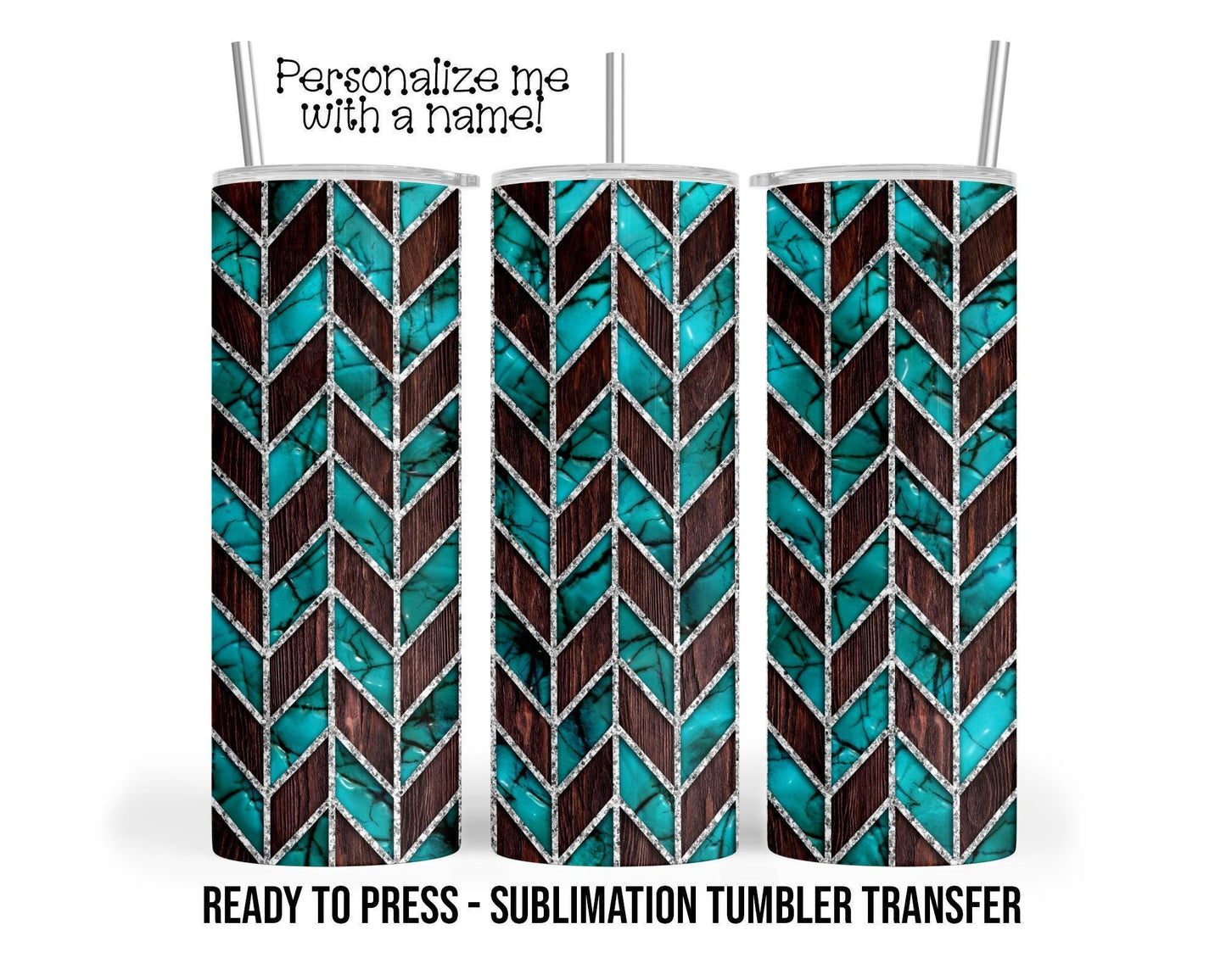 Sublimation Tumbler Transfer – Turquoise Tangram Print for 20 oz & 30 oz Skinny Tumblers
