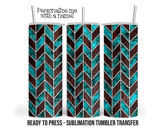Sublimation Tumbler Transfer – Turquoise Tangram Print for 20 oz & 30 oz Skinny Tumblers