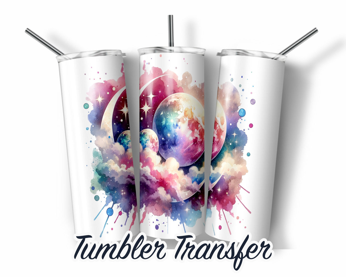 Pastel Moon  Sublimation Transfer Print 20 oz Skinny Tumbler - 30oz Skinny Tumbler - Ready To press Heat Transfers SHIPS NEXT DAY