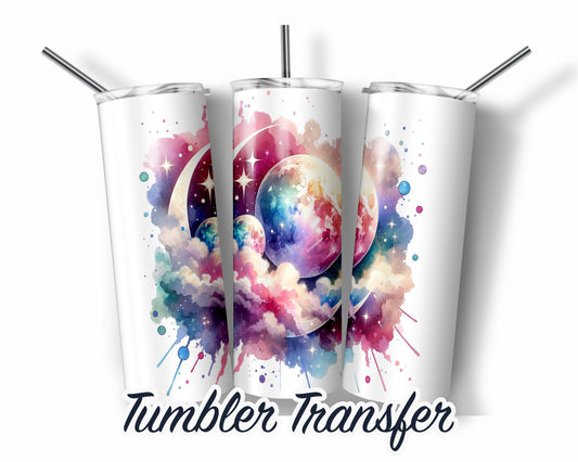Pastel Moon  Sublimation Transfer Print 20 oz Skinny Tumbler - 30oz Skinny Tumbler - Ready To press Heat Transfers SHIPS NEXT DAY