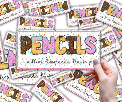 Custom Pencil Dispenser Waterproof Vinyl Decal OR Magnetic Decal Personalized with a name, Ice Cream Theme, Teacher Appreciation