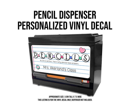 Pencil Dispenser Vinyl Decal Personalized with a name Waterproof Vinyl Decal for Teacher's Classroom Pencil Dispensers, Friendship Theme