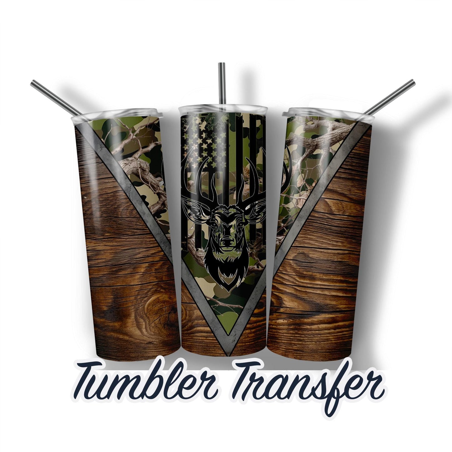 Deer Hunting  Sublimation Print 20 oz Skinny Tumbler - 30oz Skinny Tumbler - Ready To press - Heat Transfers - Camo Flag Hunt